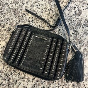 Michael Kors Black Leather Eyelet Crossbody Bag with Tassel